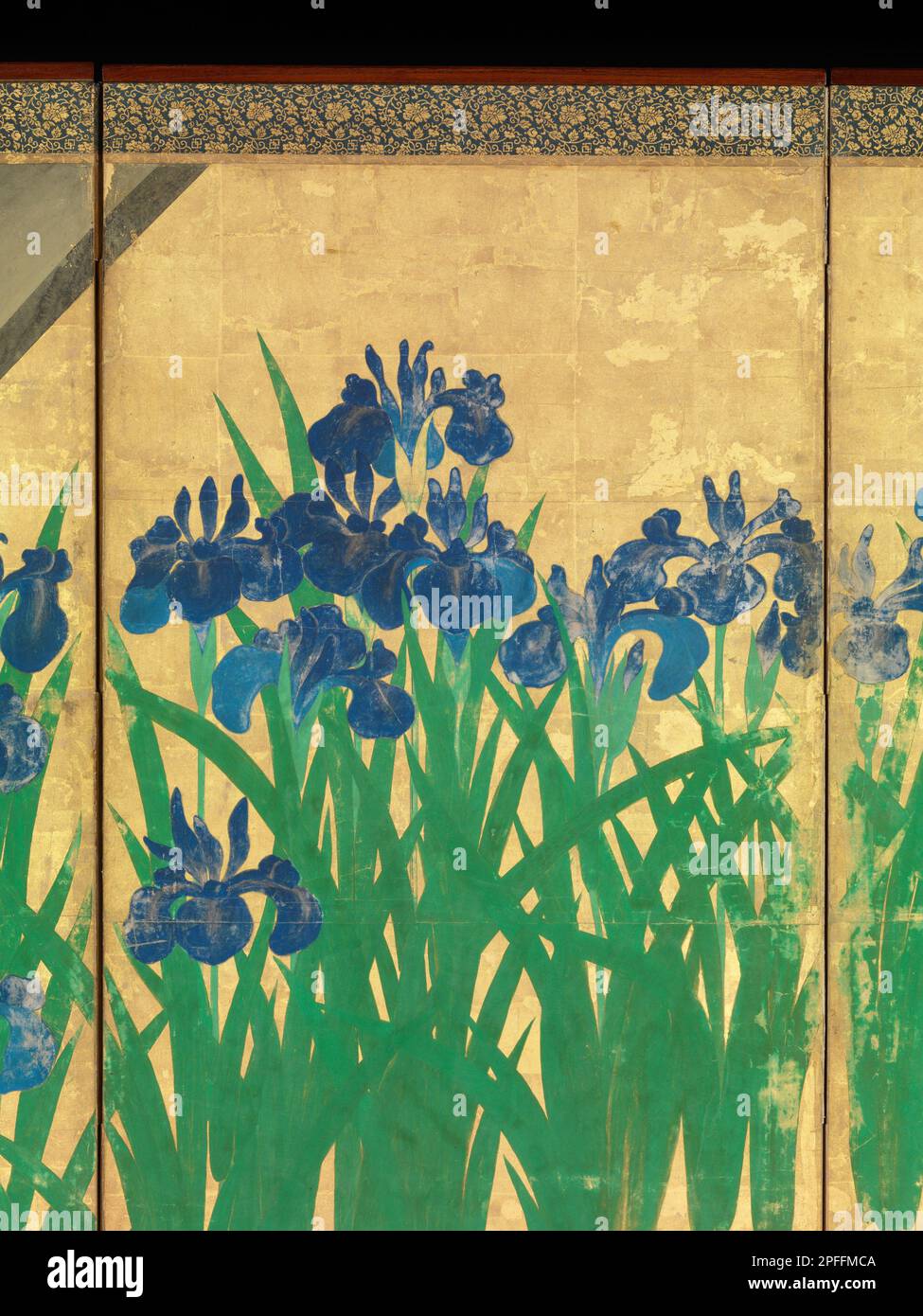Detail of Irises at Yatsuhashi (Eight Bridges), Artist Ogata Kōrin