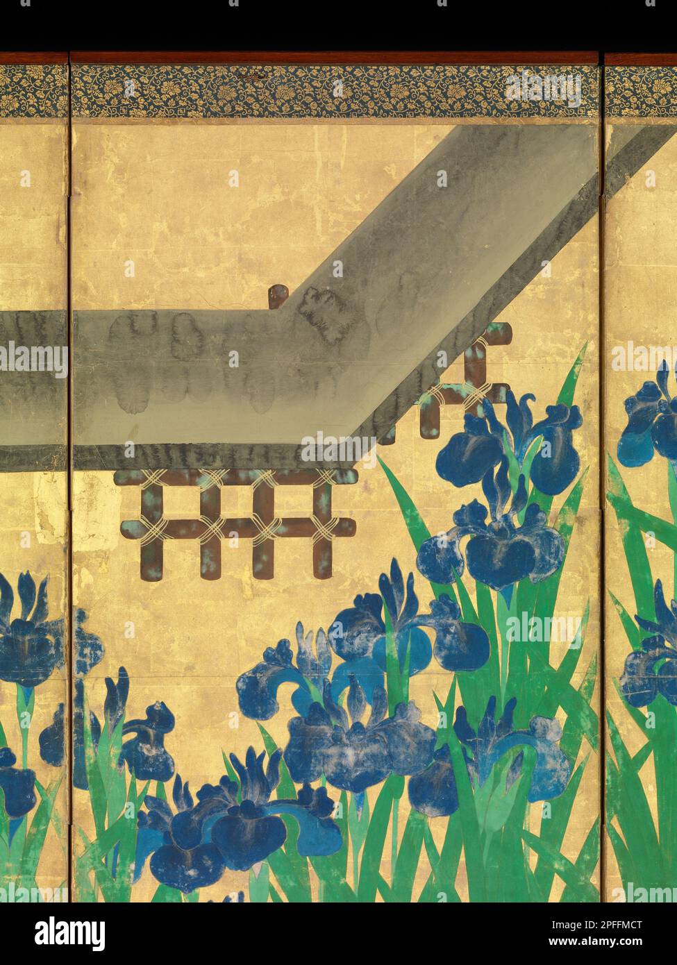 Detail of Irises at Yatsuhashi (Eight Bridges), Artist Ogata Kōrin