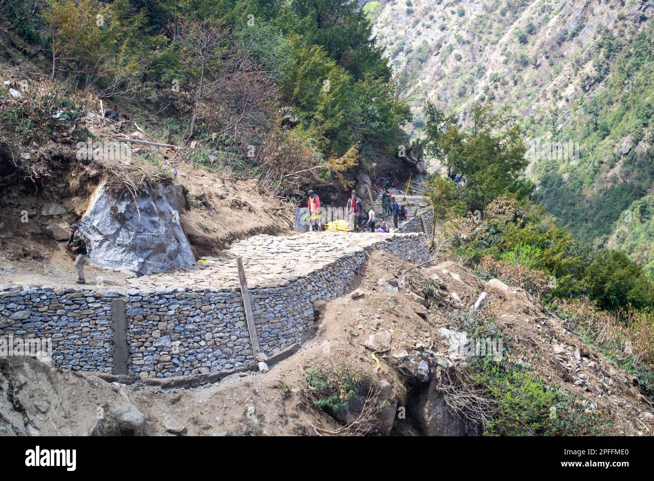 Pathway for pilgrims rebuilt after kedarnath disaster. Kedarnath was devastated on June 2013 due to landslides and flash floods that killed more than Stock Photo