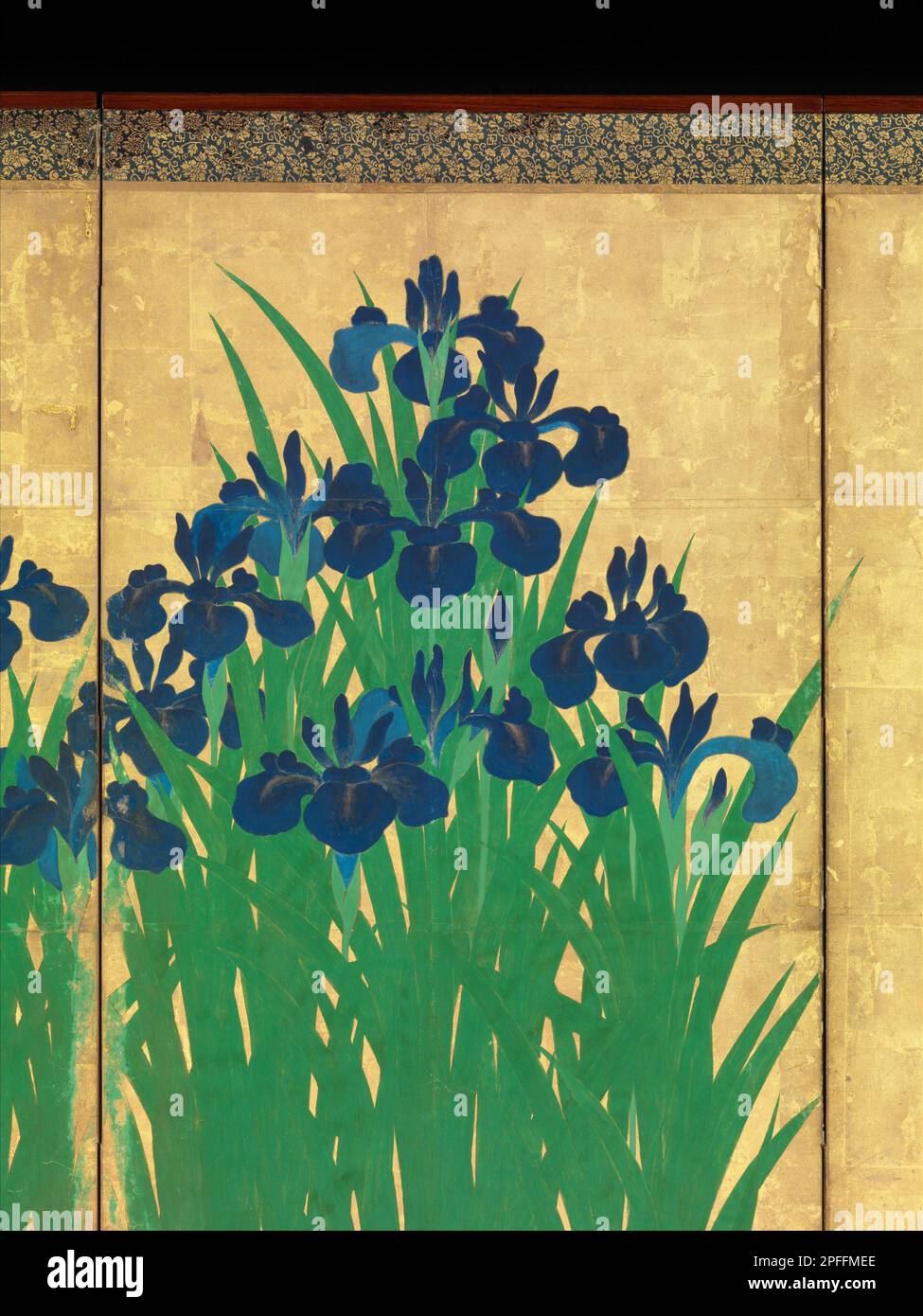 Detail of Irises at Yatsuhashi (Eight Bridges), Artist Ogata Kōrin