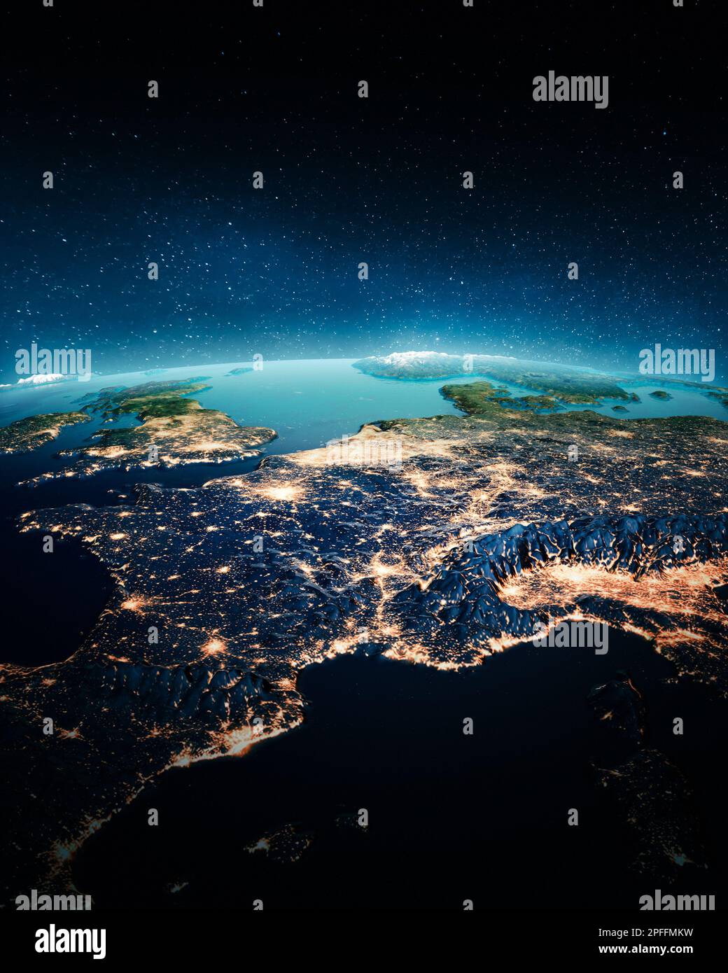 France city lights from space. Elements of this image furnished by NASA. 3d rendering Stock Photo
