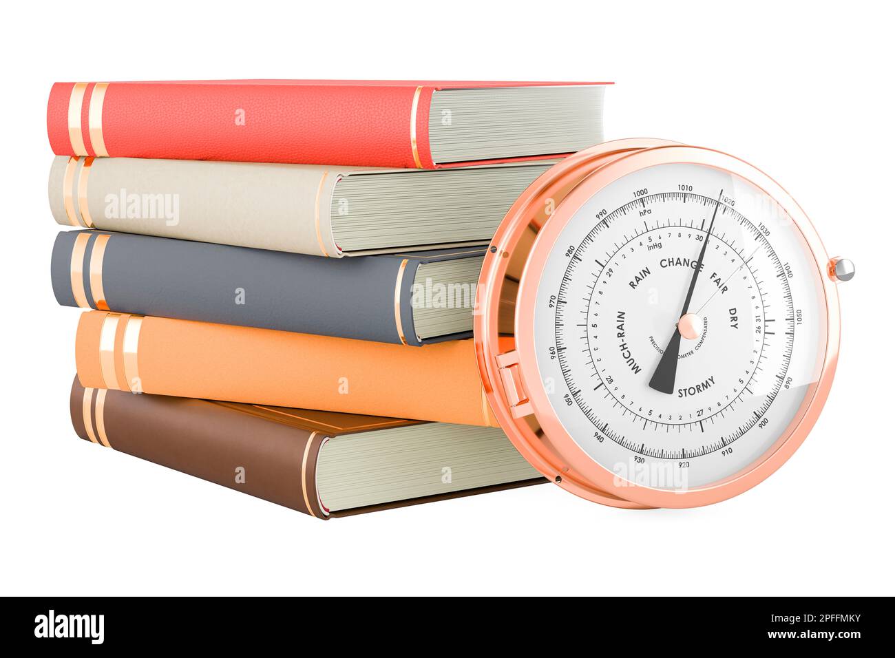 Books with barometer, 3D rendering isolated on white background Stock