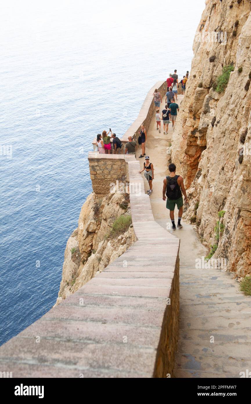 2022 June 06 – Italy, Sardinia, Sassari, Stintino, Peninsula of Capo Caccia, Caves of the god Neptune, Scala del Cabirol (654 steps) Stock Photo