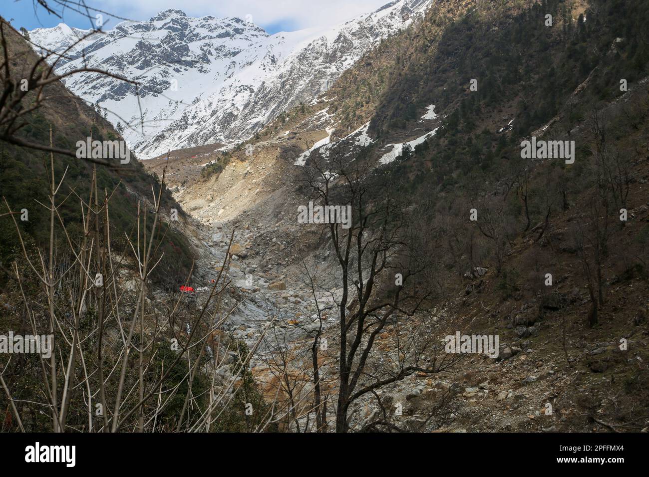 Kedarnath valley along with Mandakini river in India. In June 2013, a ...