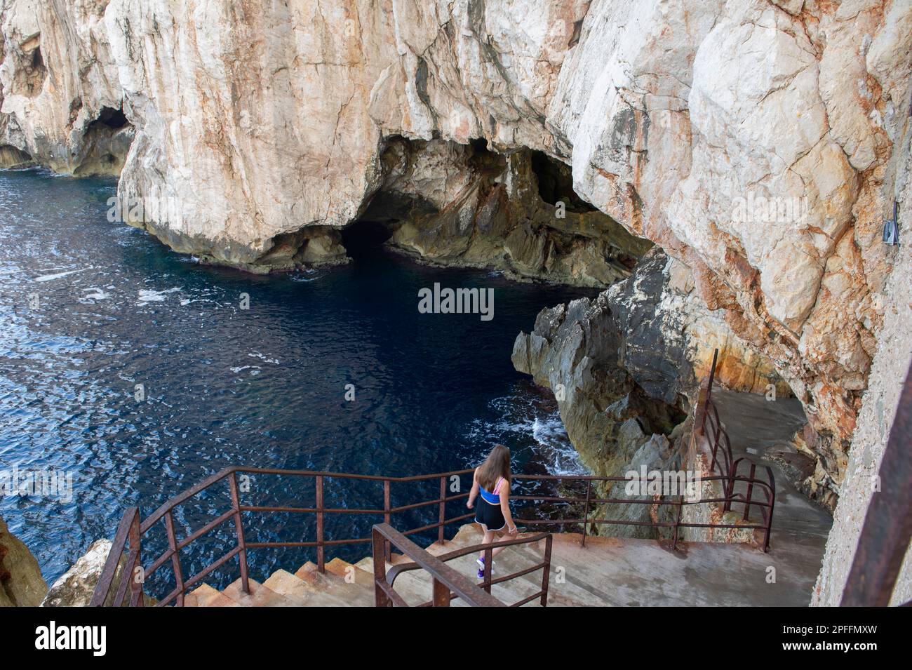 2022 June 06 – Italy, Sardinia, Sassari, Stintino, Peninsula of Capo Caccia, Caves of the god Neptune, Scala del Cabirol (654 steps) Stock Photo