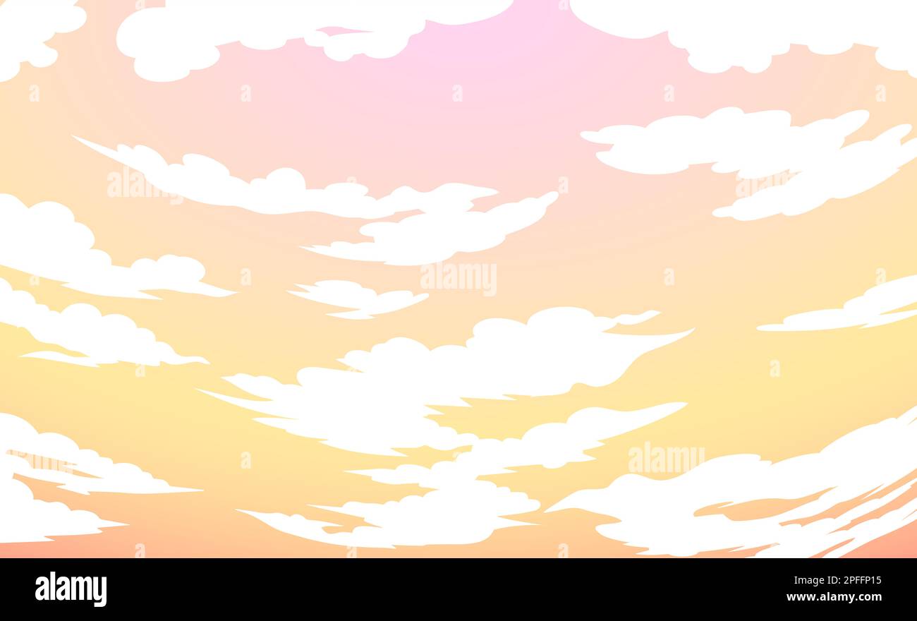 Bright pink sky background with clouds. Yellow pink gradient. Vector