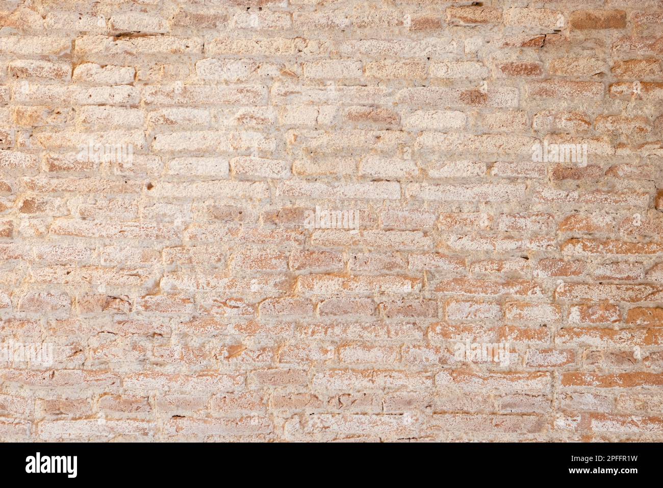 Old vintage dirty brick wall with white stains background. Full frame ...