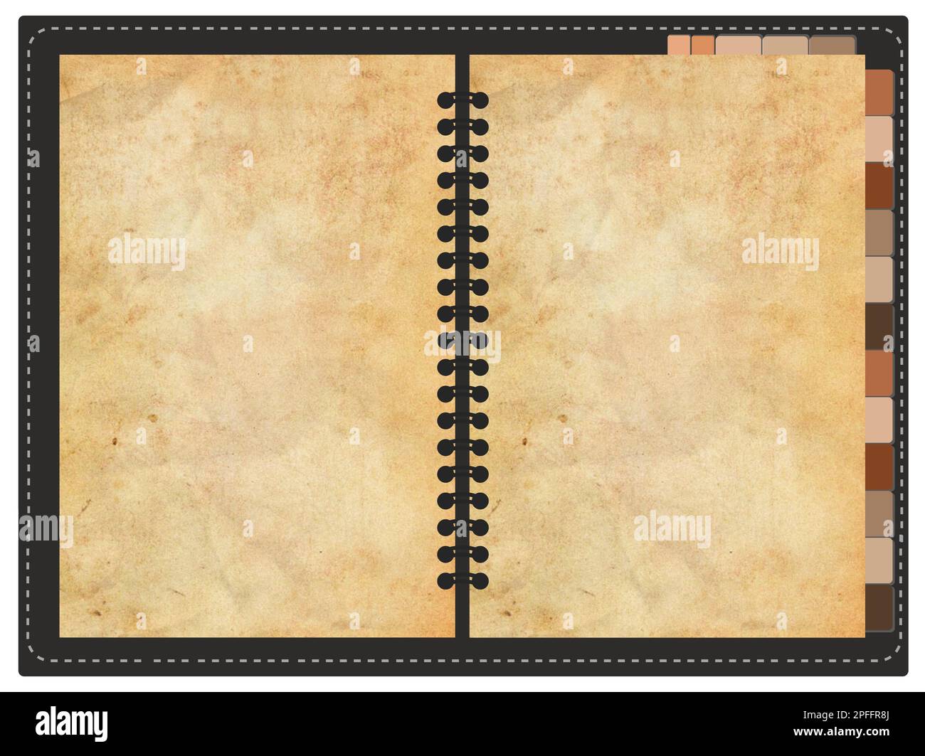 An illustration of a vintage notebook with empty pages and a wooden