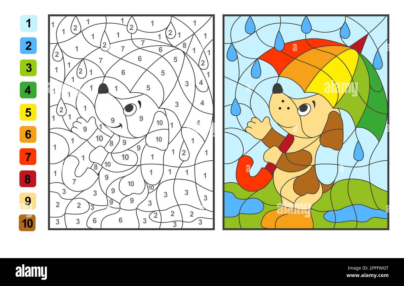 simple level vector coloring pet animal dog, colornumbers