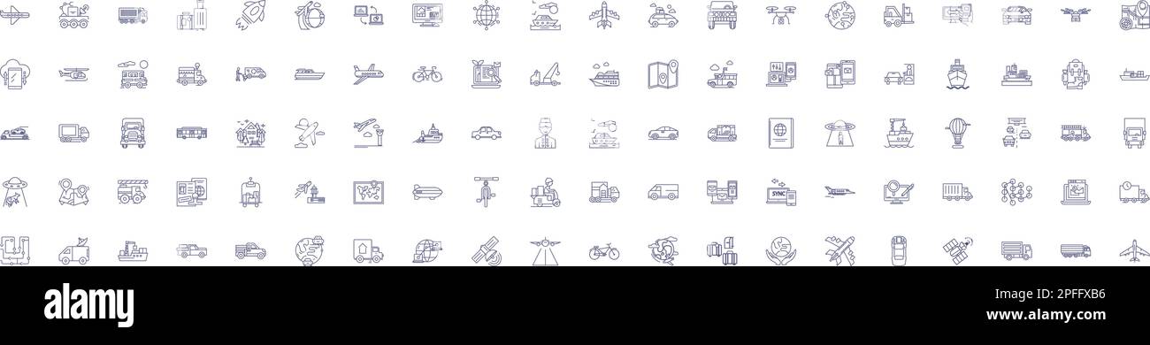 Import and exports line icons signs set. Design collection of import, export, trade, global, market, logistics, transportation, shipping outline Stock Vector