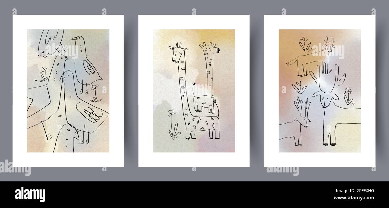 Animal giraffes birds goats wall art print Stock Vector Image & Art Alamy