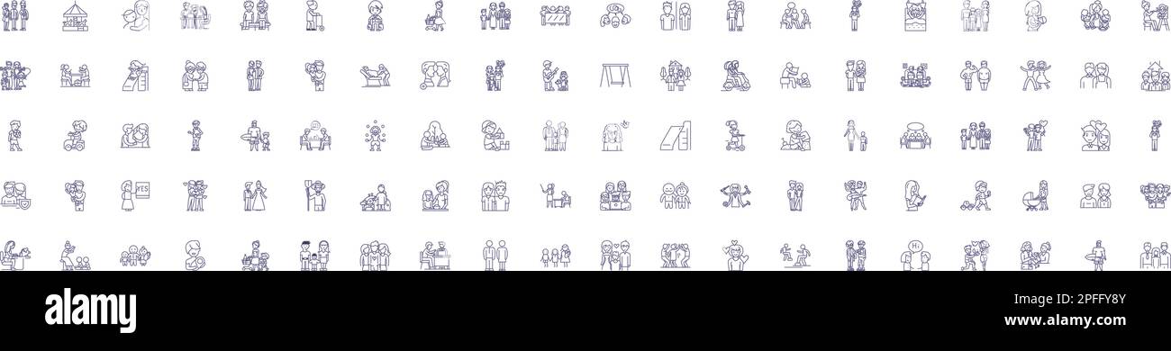 Big family line icons signs set. Design collection of Large, Clan, Extended, Kin, Household, Clan, Brood, Tribe outline concept vector illustrations Stock Vector