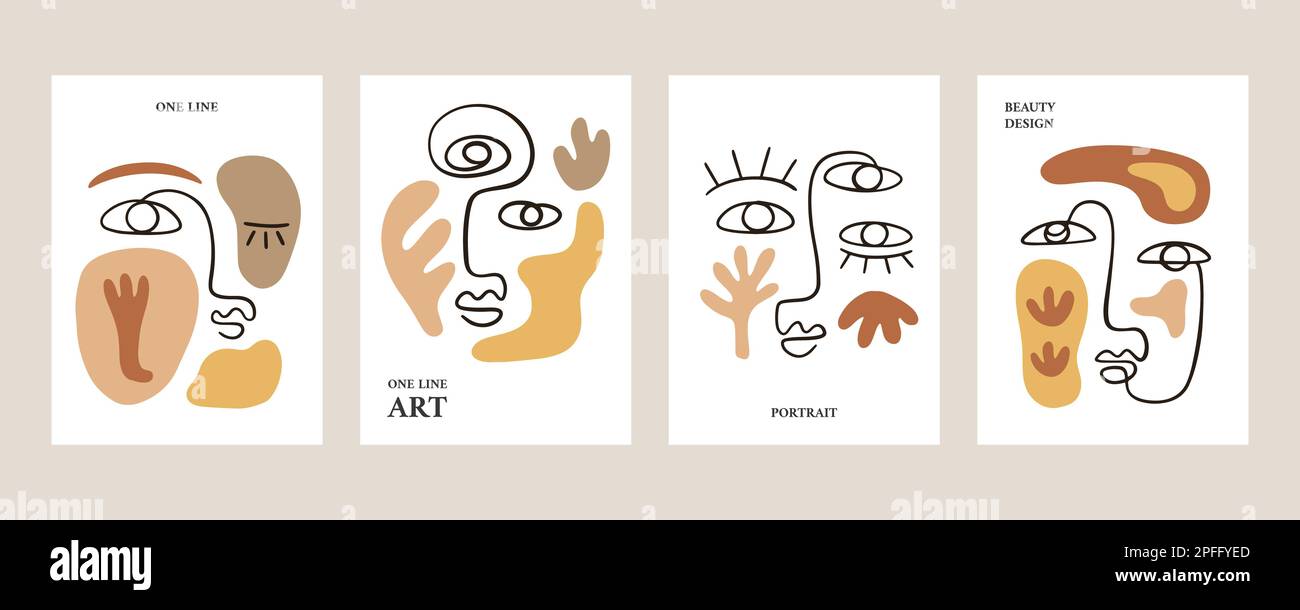 Minimal Abstract backgrounds with Trendy One line drawing faces Stock ...