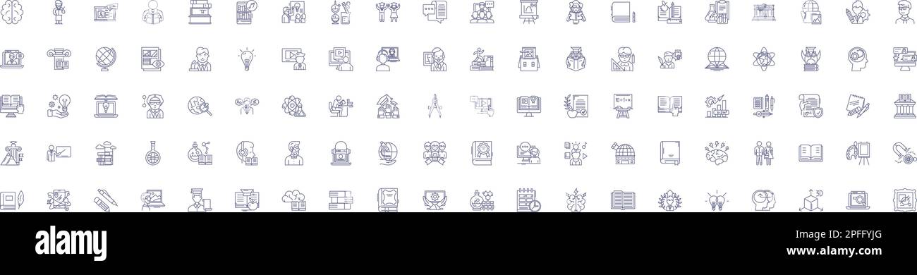 Knowledge line icons signs set. Design collection of Understand, Learn, Wisdom, Realize, Insight, Cognition, Master, Acquire outline concept vector Stock Vector