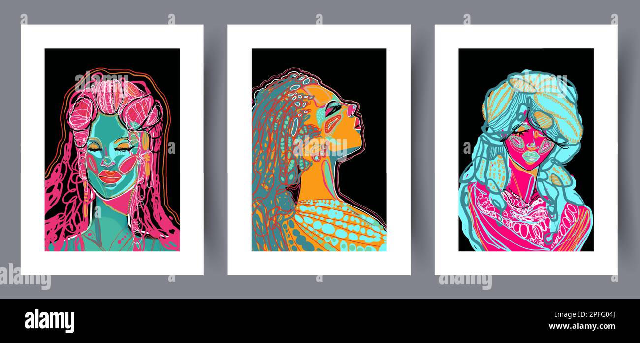 Portrait girl surreal face wall art print Stock Vector Image & Art - Alamy