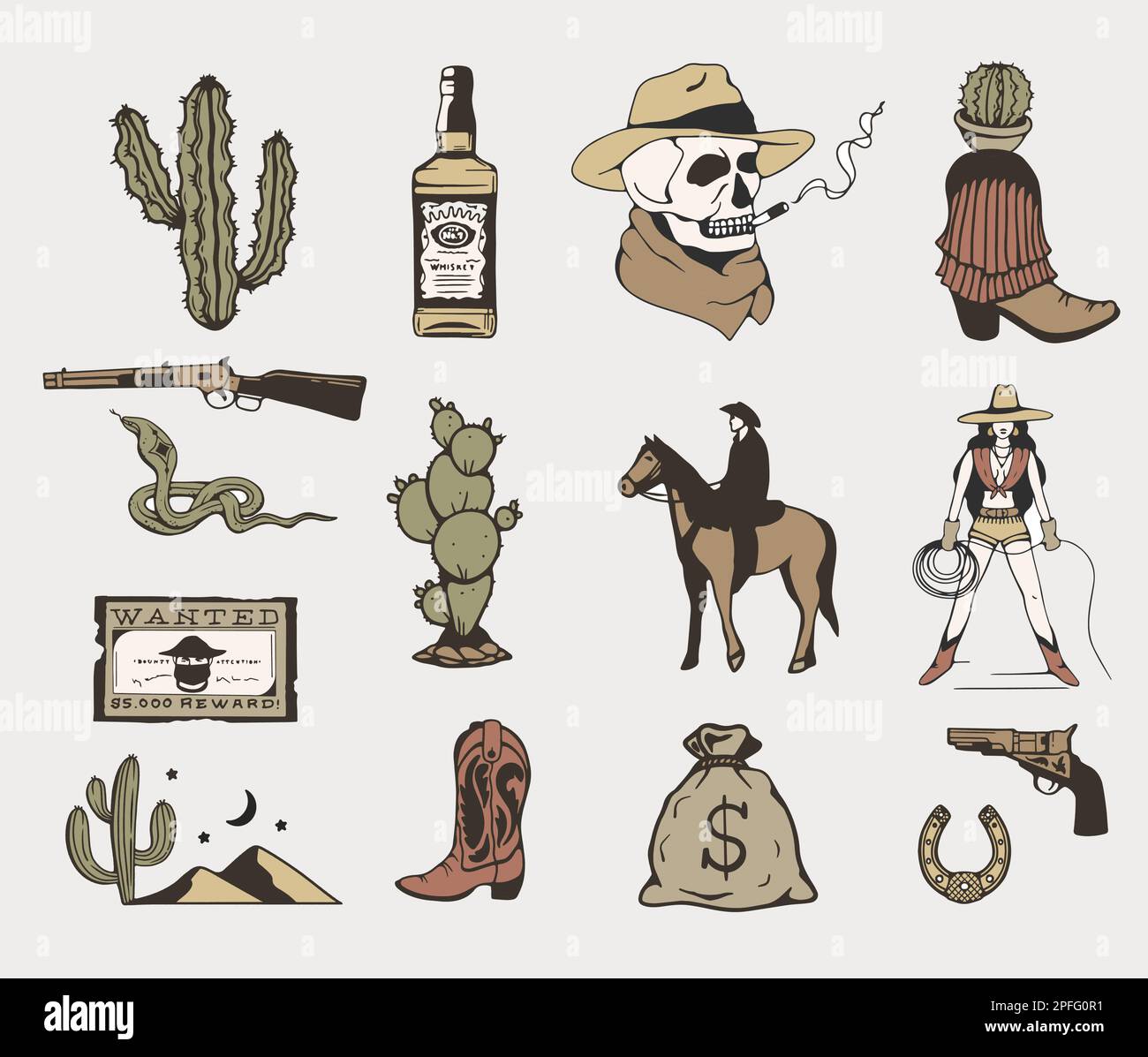 Wild west collection hand drawing illustration Stock Vector Image & Art ...