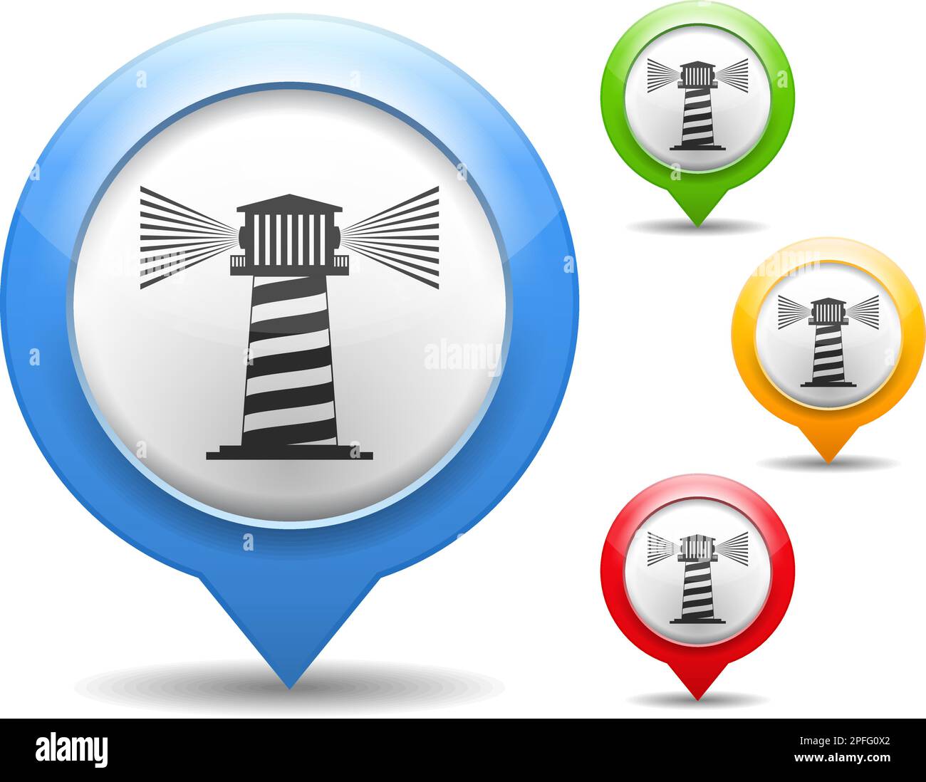 Map marker with icon of a lighthouse, vector eps10 illustration Stock