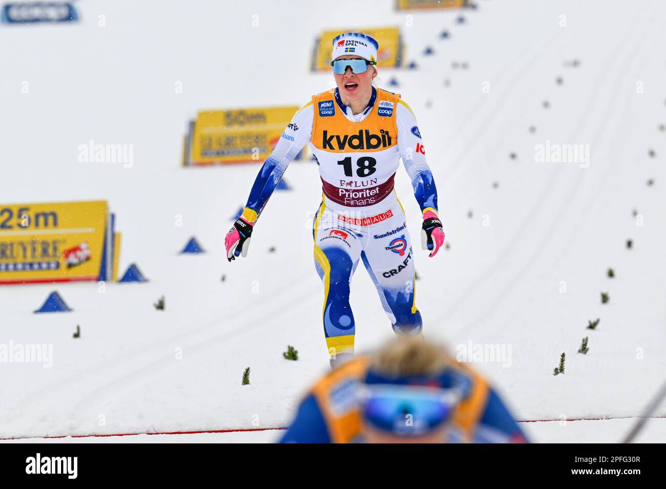 Falun, Sweden, March 17, 2023. Jonna Sundling of Sweden crosses the
