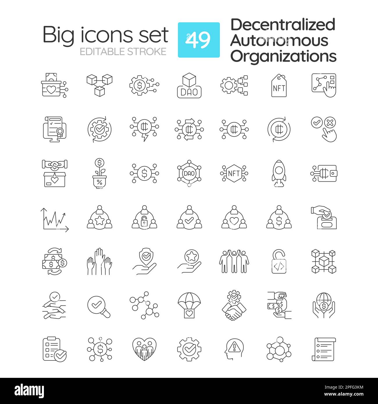 Decentralized autonomous organizations linear icons set Stock Vector