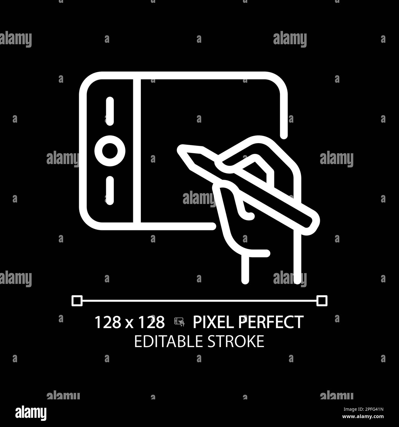 Hand with graphic tablet pixel perfect white linear icon for dark theme ...