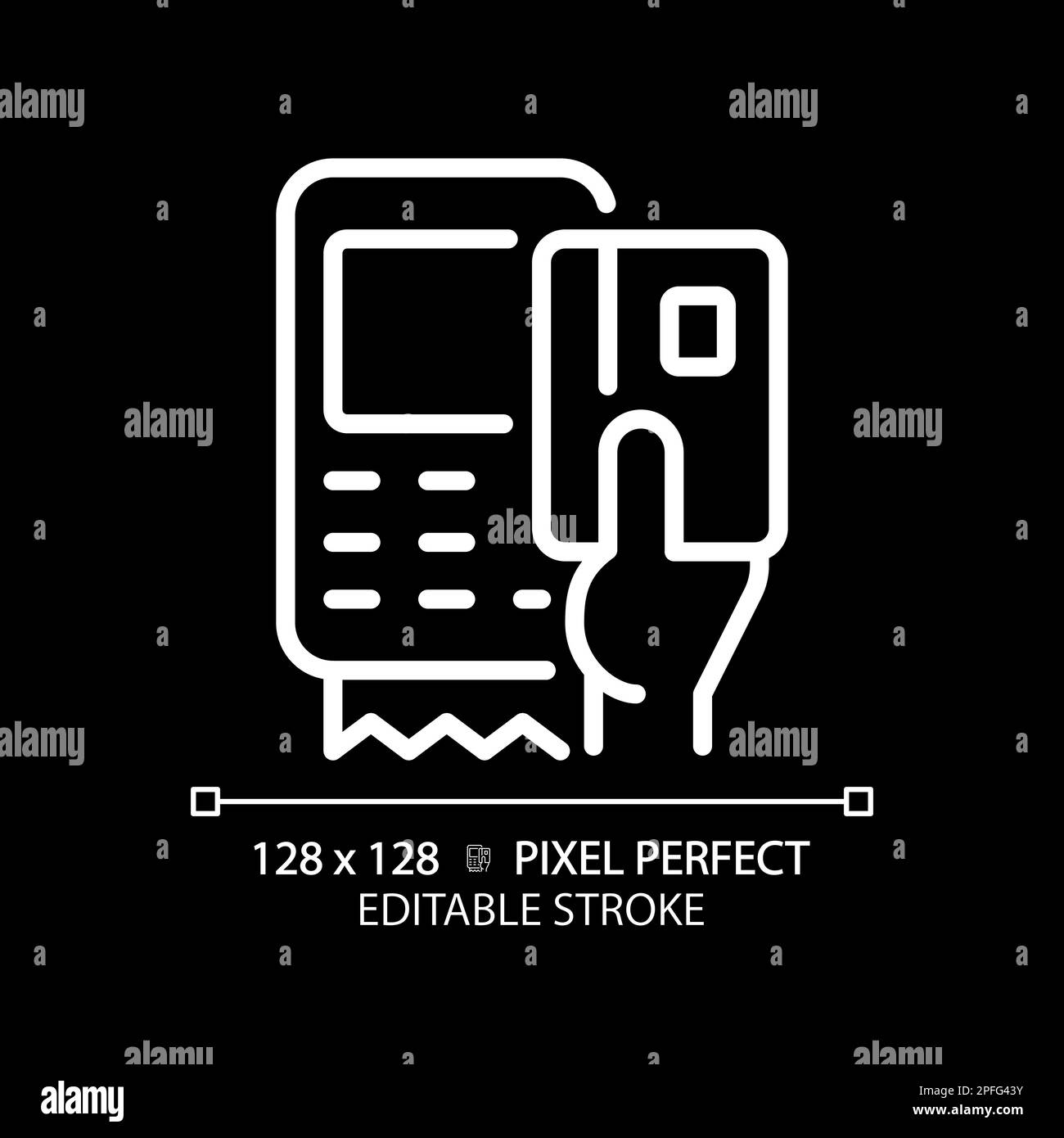 Hand with EDC device pixel perfect white linear icon for dark theme Stock Vector