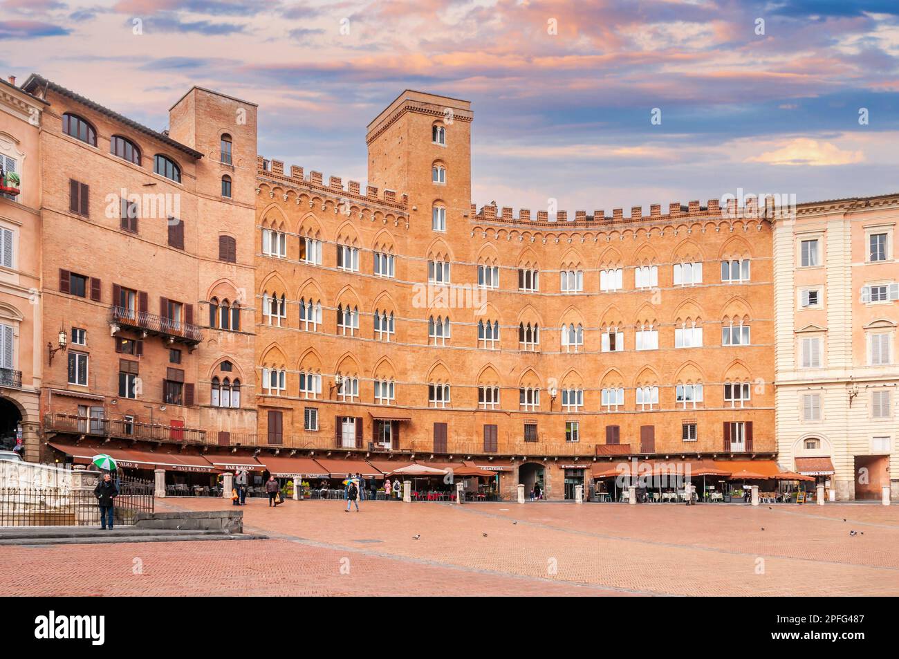 Typical facades piazza del campo in Siena in Tuscany, Italy Stock Photo