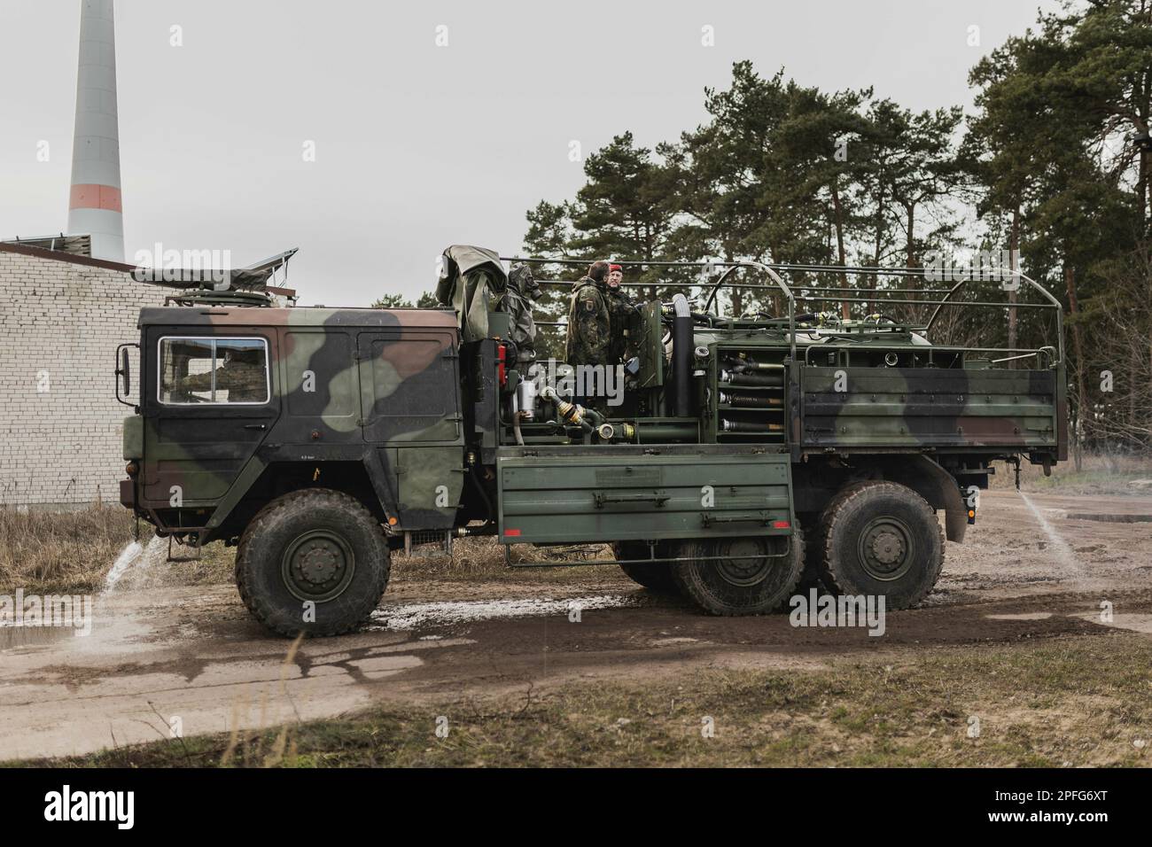 Boris Pistorius (SPD), Federal Minister of Defence, photographed as part of an NBC defense capability show during a visit to the Bundeswehr military base in Mahlwinkel, March 16, 2023. Key skills of the armed forces base are to be shown on the basis of skills demonstrations. Stock Photo