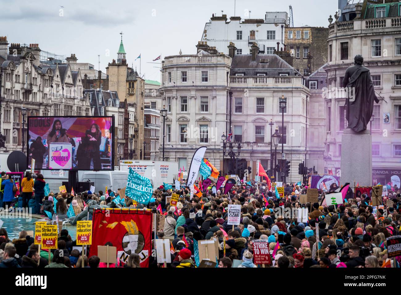 Teachers strike and rally for fair pay at Trafalgar Square, London, UK 15/03/2023 Stock Photo
