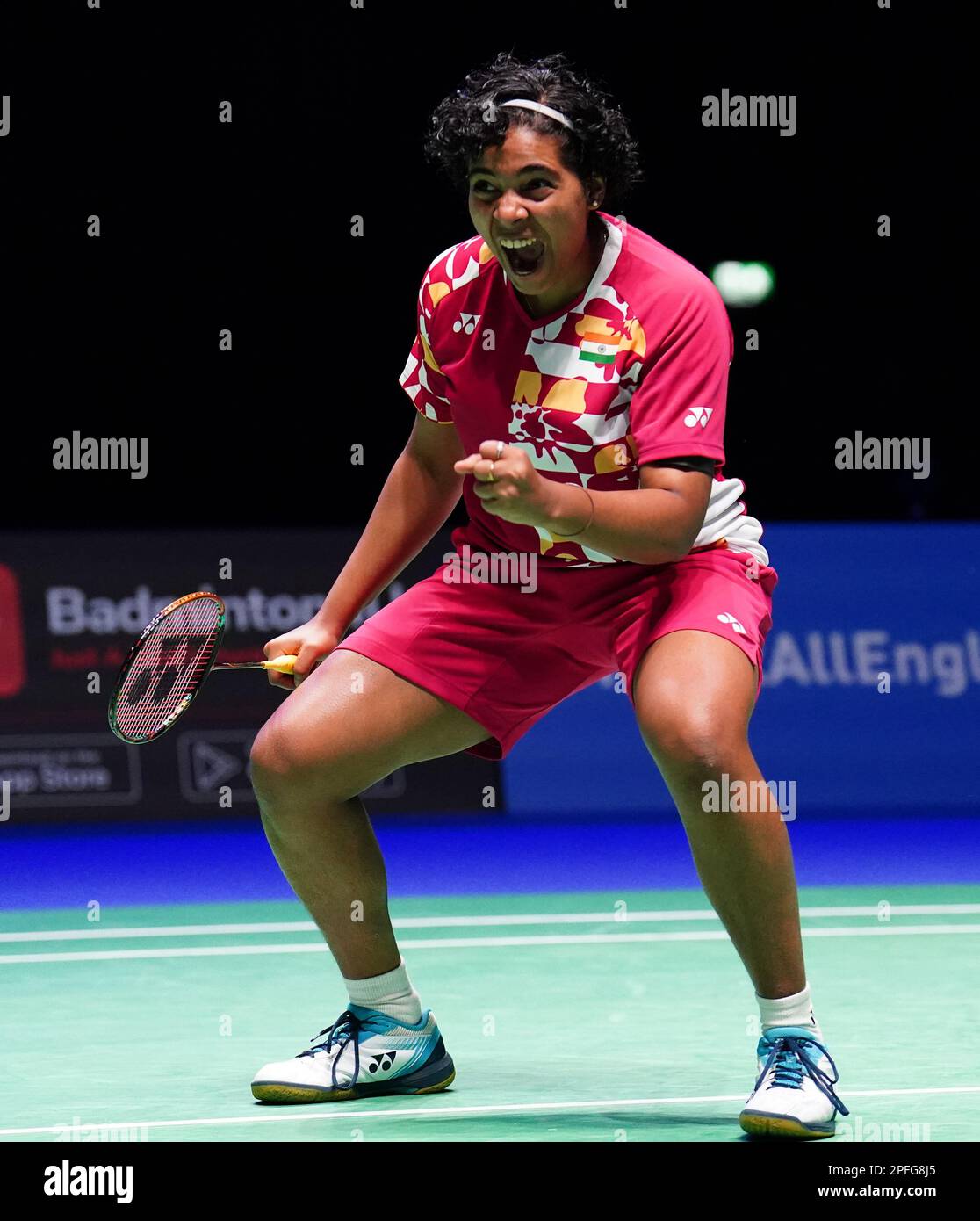 India's Treesa Jolly and Gayatri Gopichand Pullela (not pictured) in action against China's Li Wen Mei and Liu Xuan Xuan (not pictured) during day four of the YONEX All England Open Badminton Championships at the Utilita Arena Birmingham. Picture date: Friday March 17, 2023. Stock Photo