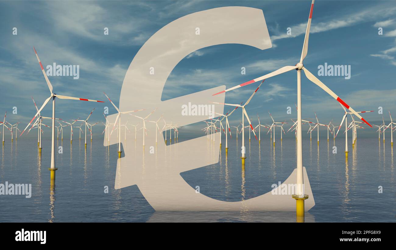 Funds (Euro) for the expansion of wind energy Stock Photo