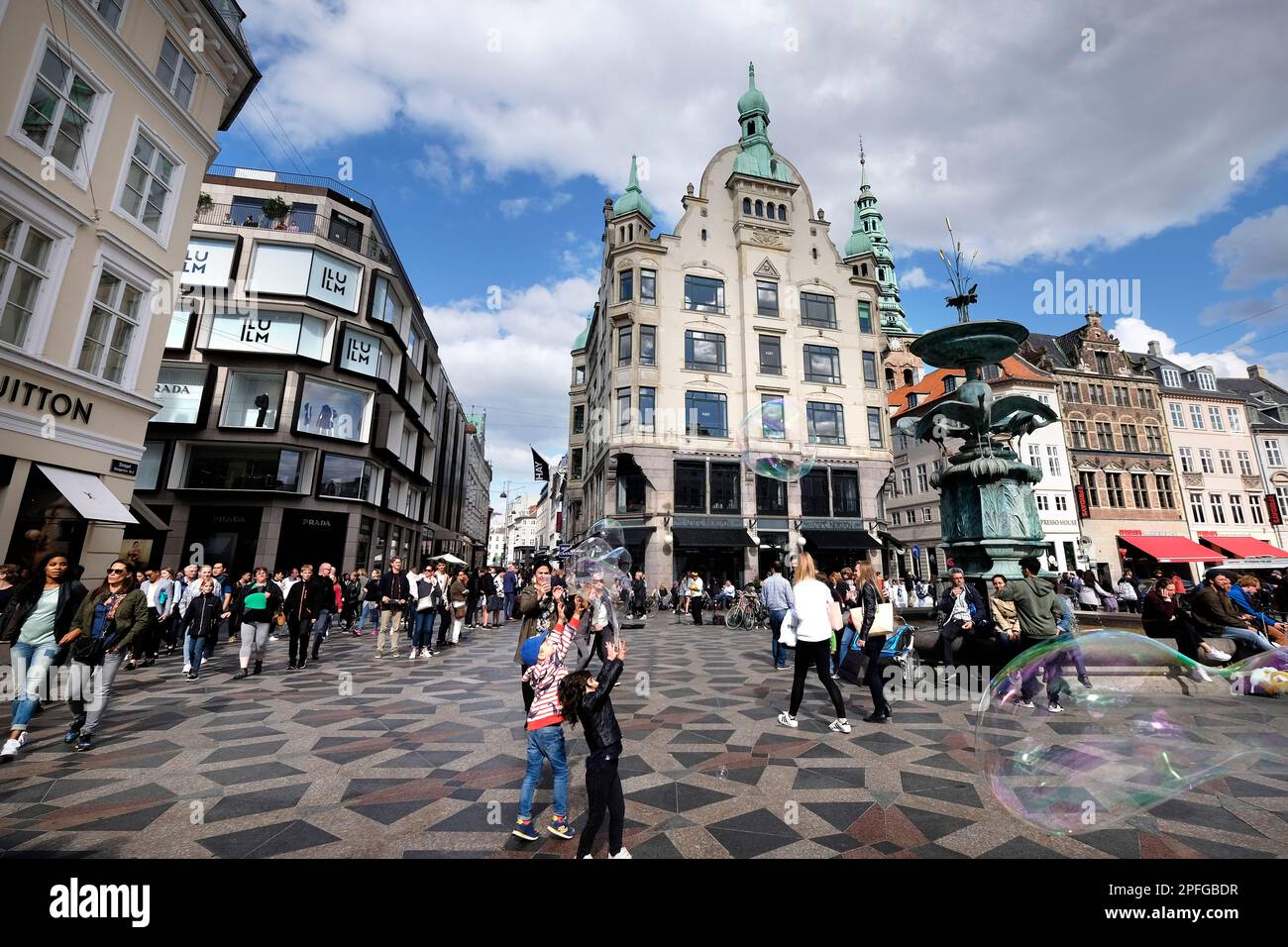 Denmark, Copenhagen, Stroget, Pedestrian street, Amagertorv Stock Photo ...