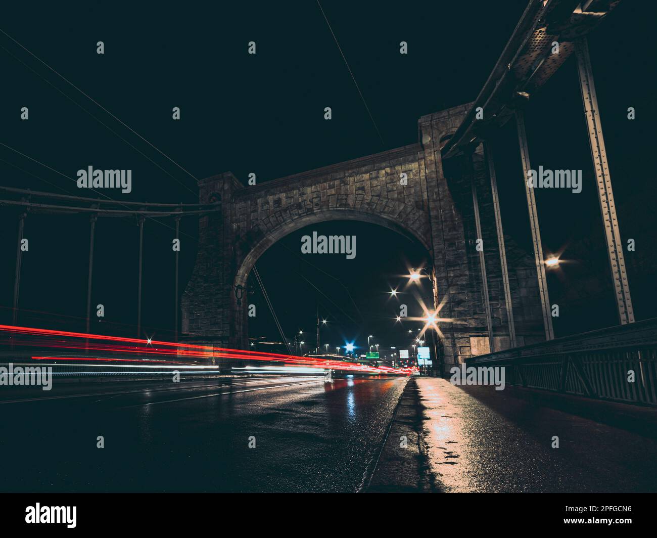 bridge at night with vehicles light trails Stock Photo - Alamy