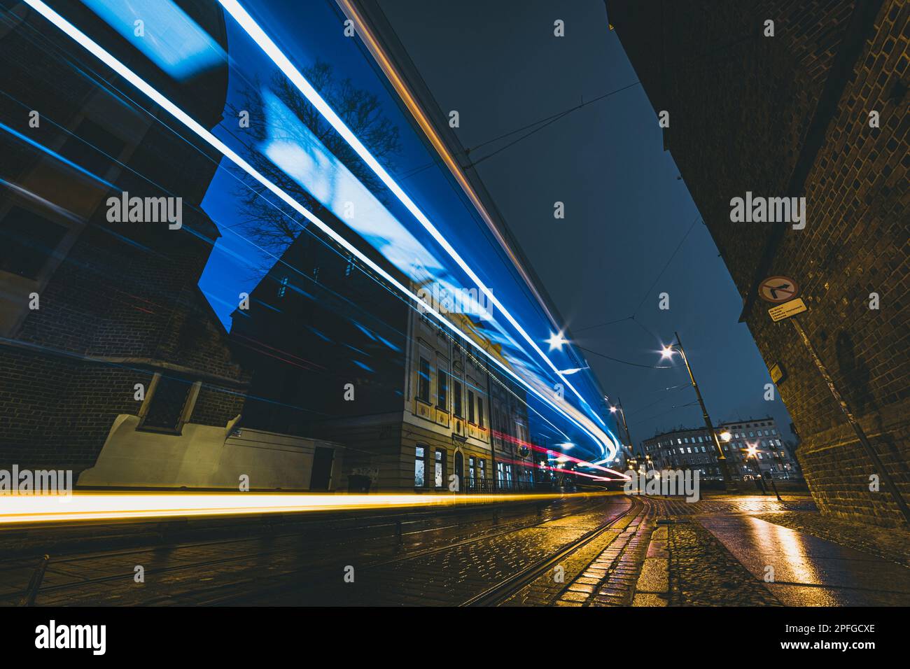 city street at night with vehicle light trails Stock Photo - Alamy