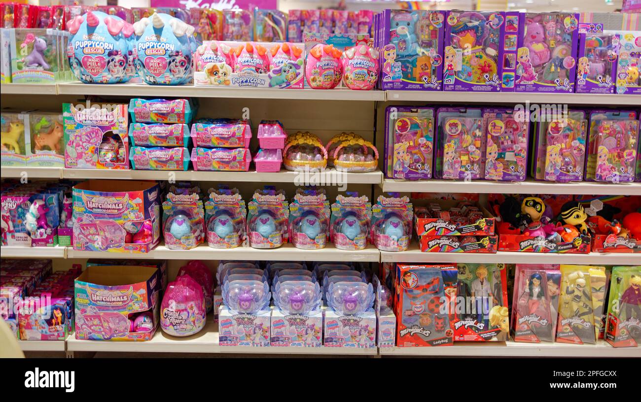 Children's toys on shop shelves Stock Photo