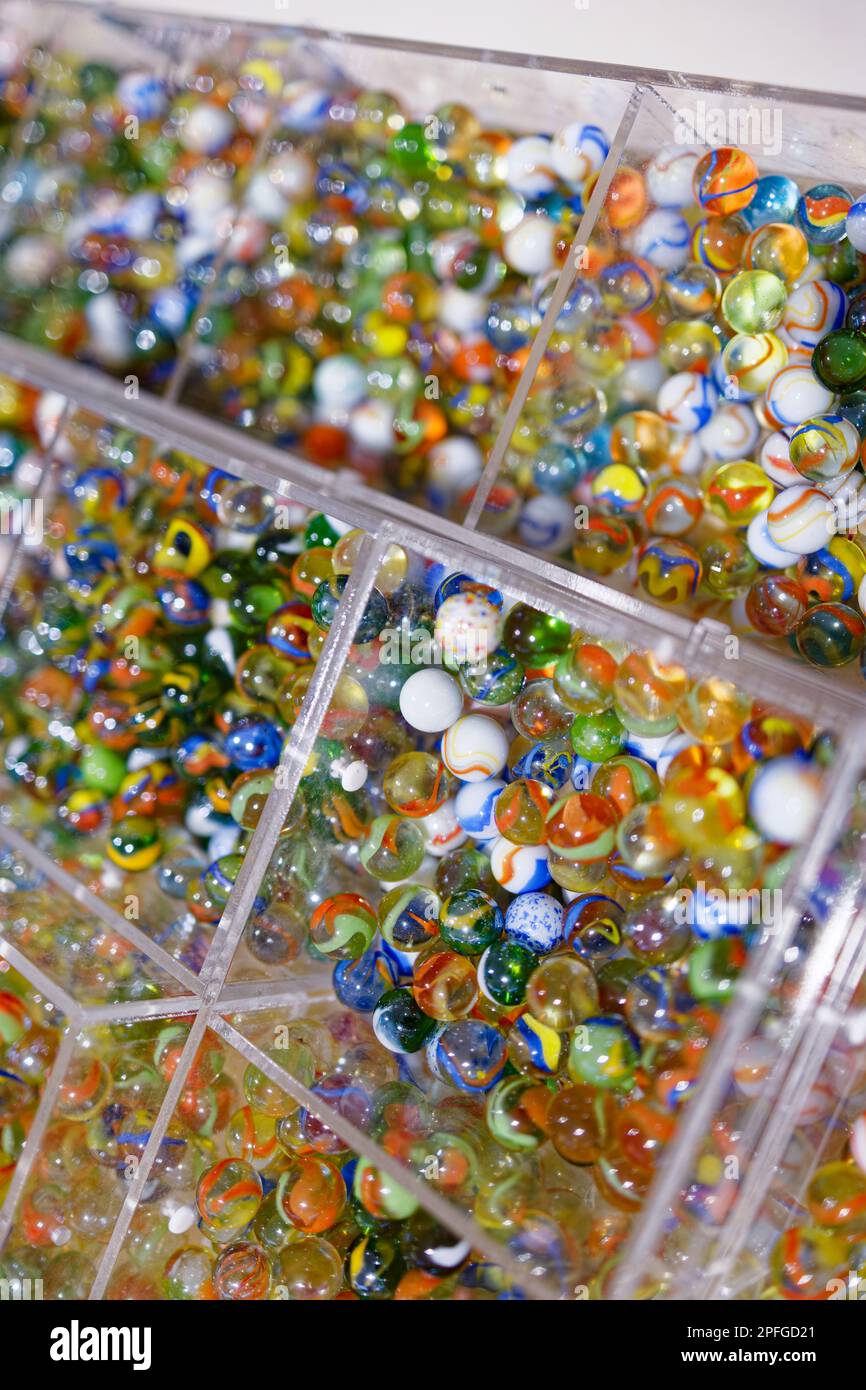 Marbles on shop shelves Stock Photo