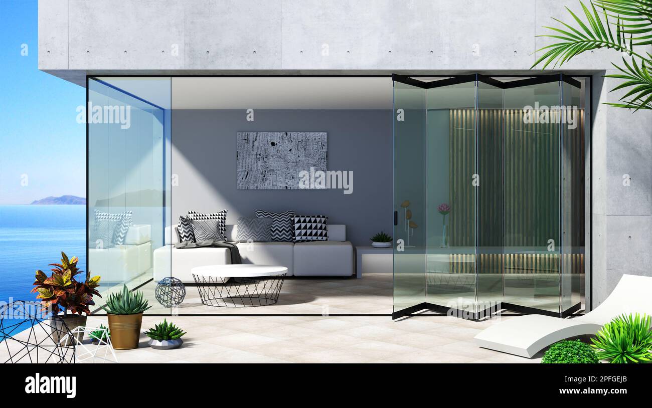 Black sliding glass wall door accordion lacantina Stock Photo Alamy