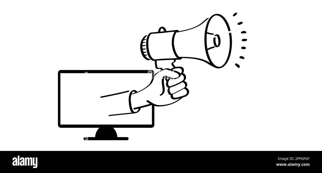 Cartoon megaphone, microphone to speak message, from the TV, computer ...