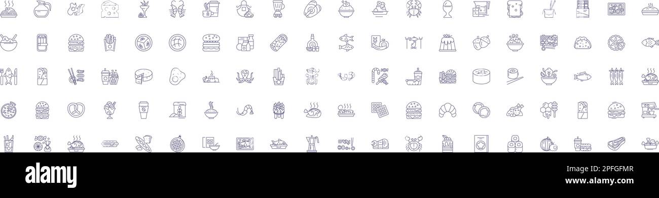 Restaurant management line icons signs set. Design collection of Dining, Menu, Food, Staff, Orders, Costs, Accounting, Security outline concept vector Stock Vector