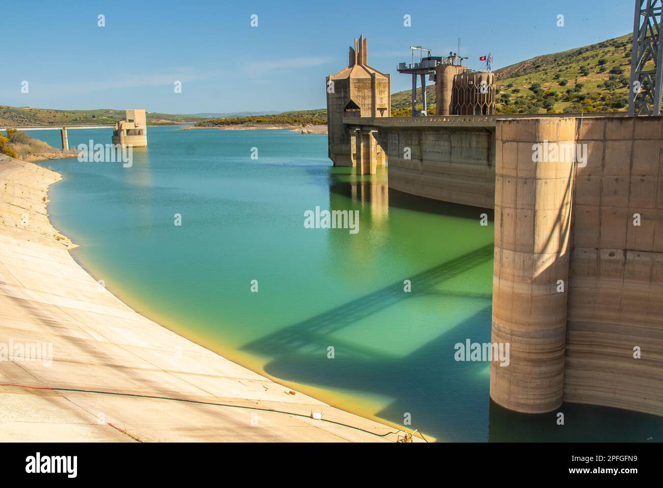 The Sidi Salem Dam, an Impressive Water Management System in Beja, Tunisia. North Africa Stock