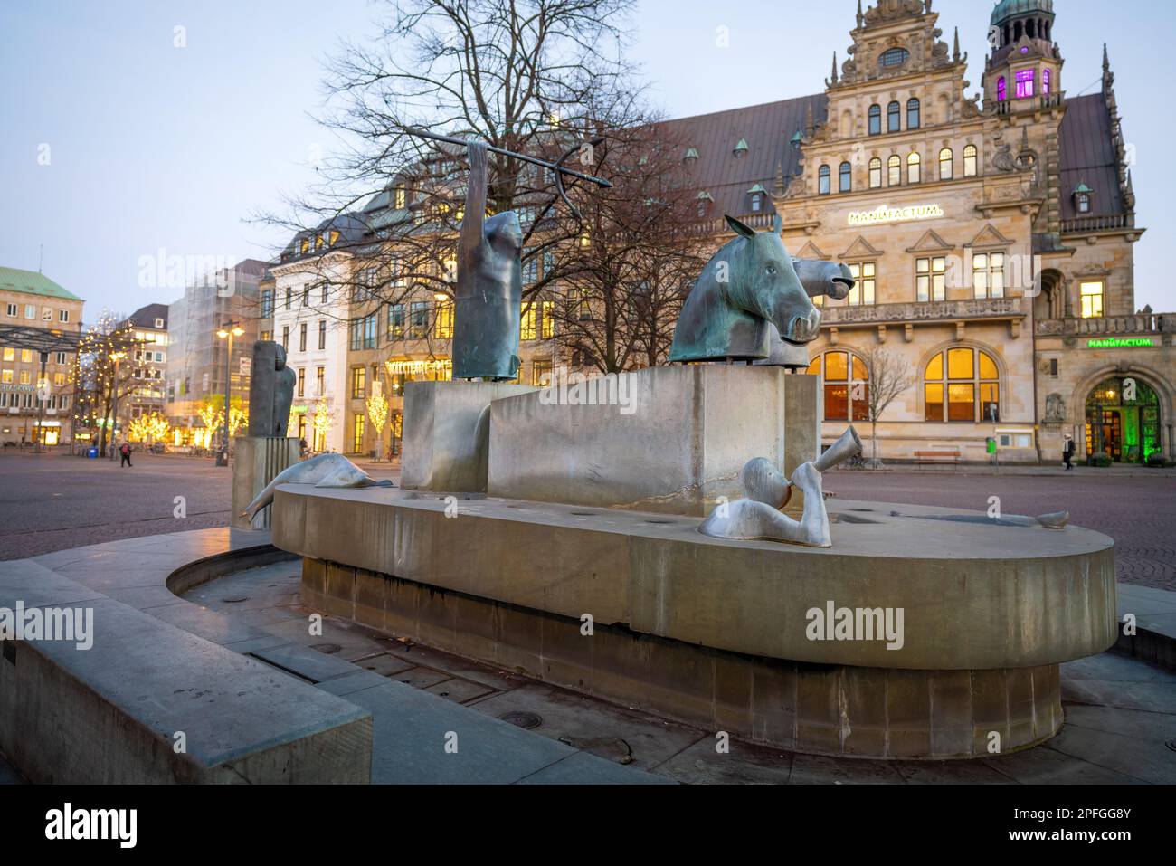 Neptune Fountain (Neptunbrunnen) at Domshof Square - Bremen, Germany Stock Photo
