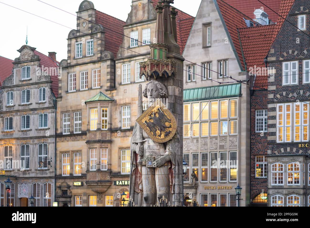 Bremen Roland Statue at Market Square - Bremen, Germany Stock Photo