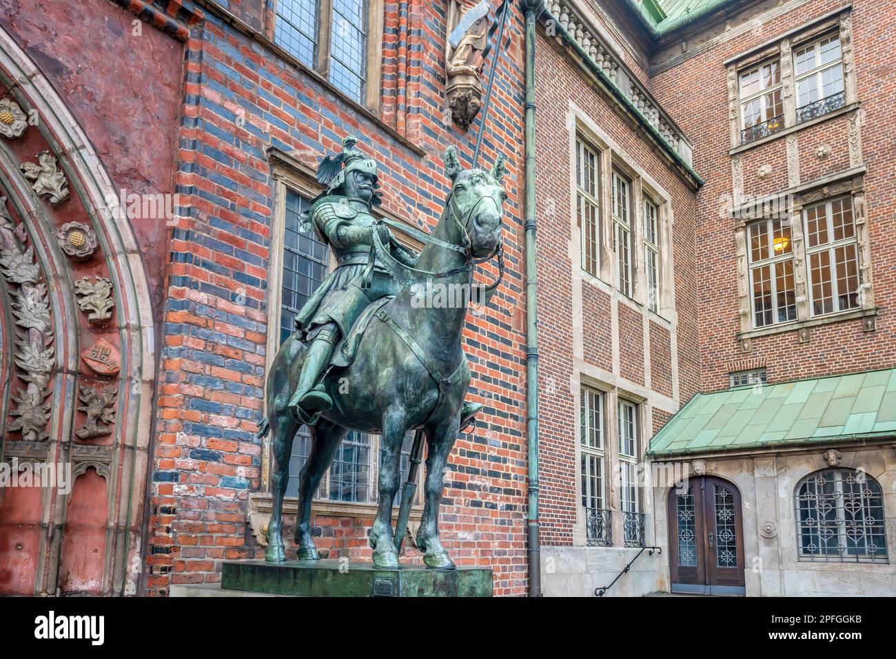 The Heralds (Die Herolde) Sculpture in front of Old Town Hall - Bremen, Germany Stock Photo