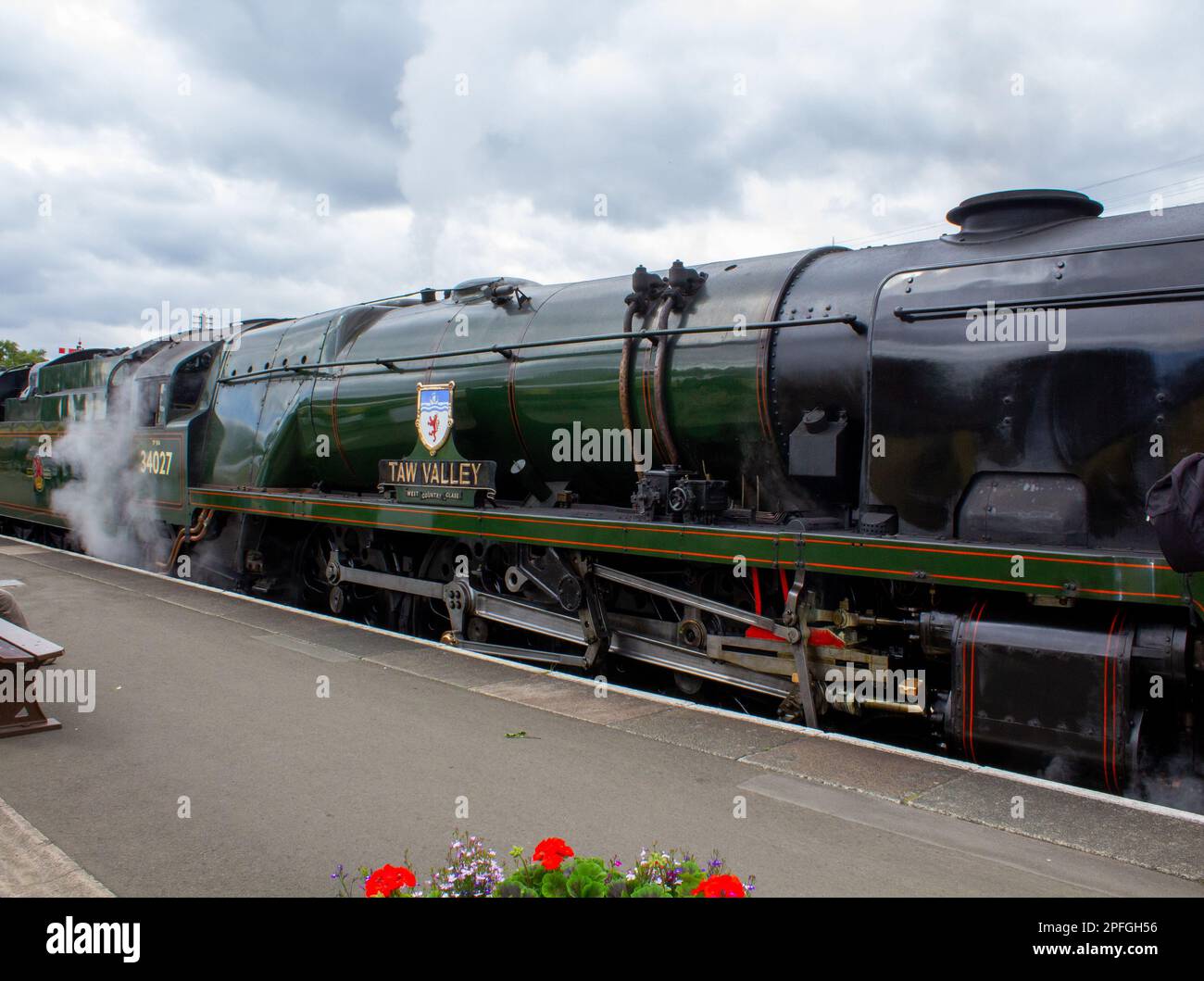 Taw Valley Steam Locomotive standing at the platform Stock Photo