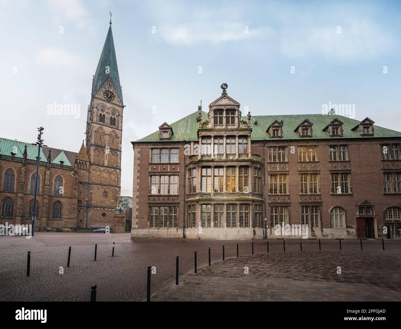 New Town Hall Building and Bremen Cathedral - Bremen, Germany Stock Photo