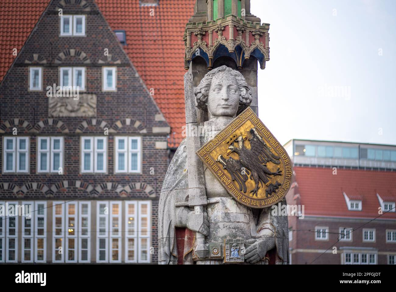 Bremen Roland Statue at Market Square - Bremen, Germany Stock Photo