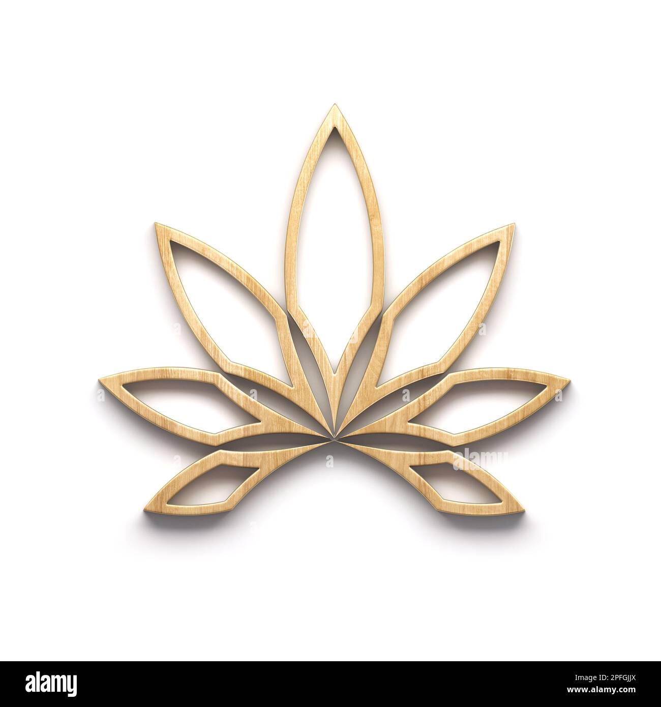 Marijuana lineal flower or cannabis leaf weed wood style logo icon isolated on white background. 3D Render illustration Stock Photo