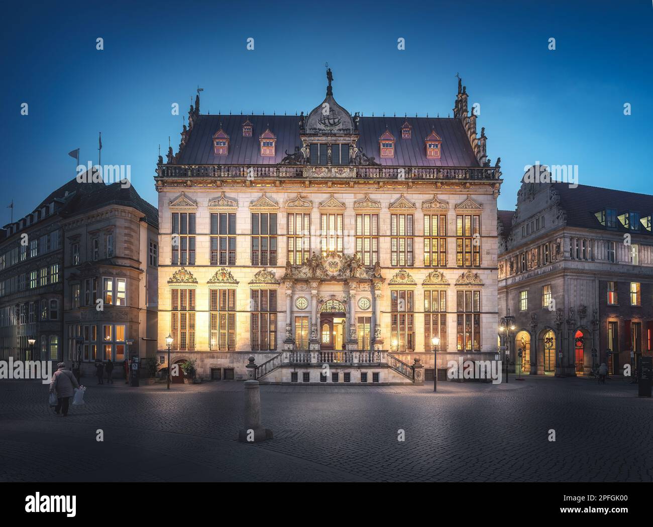 Schutting Building at night - Bremen Chamber of Commerce - Bremen, Germany Stock Photo