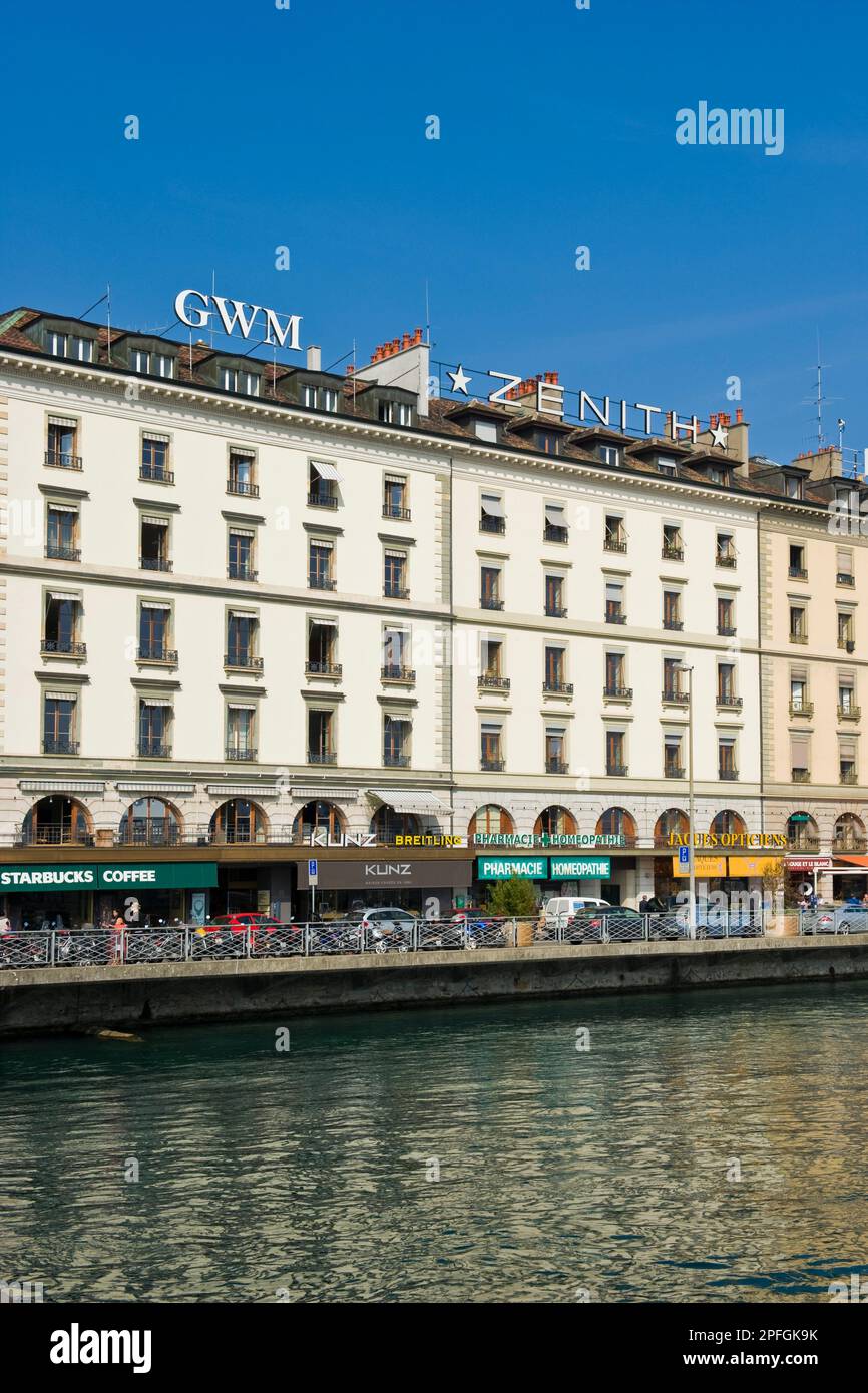 Traditional houses on the Leman lake, Geneva, Switzerland Stock Photo