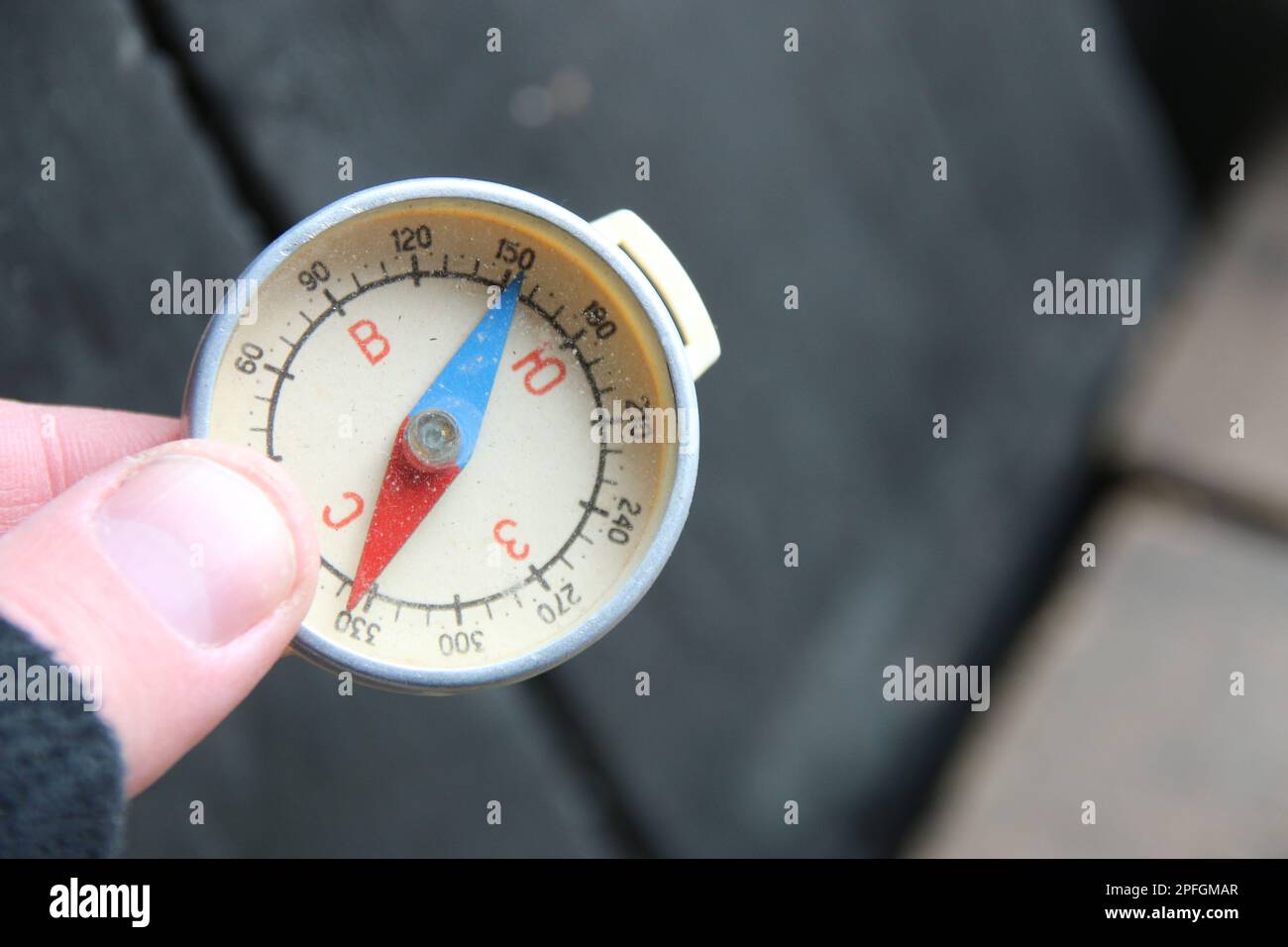 Traveler holding compass in hand Stock Photo