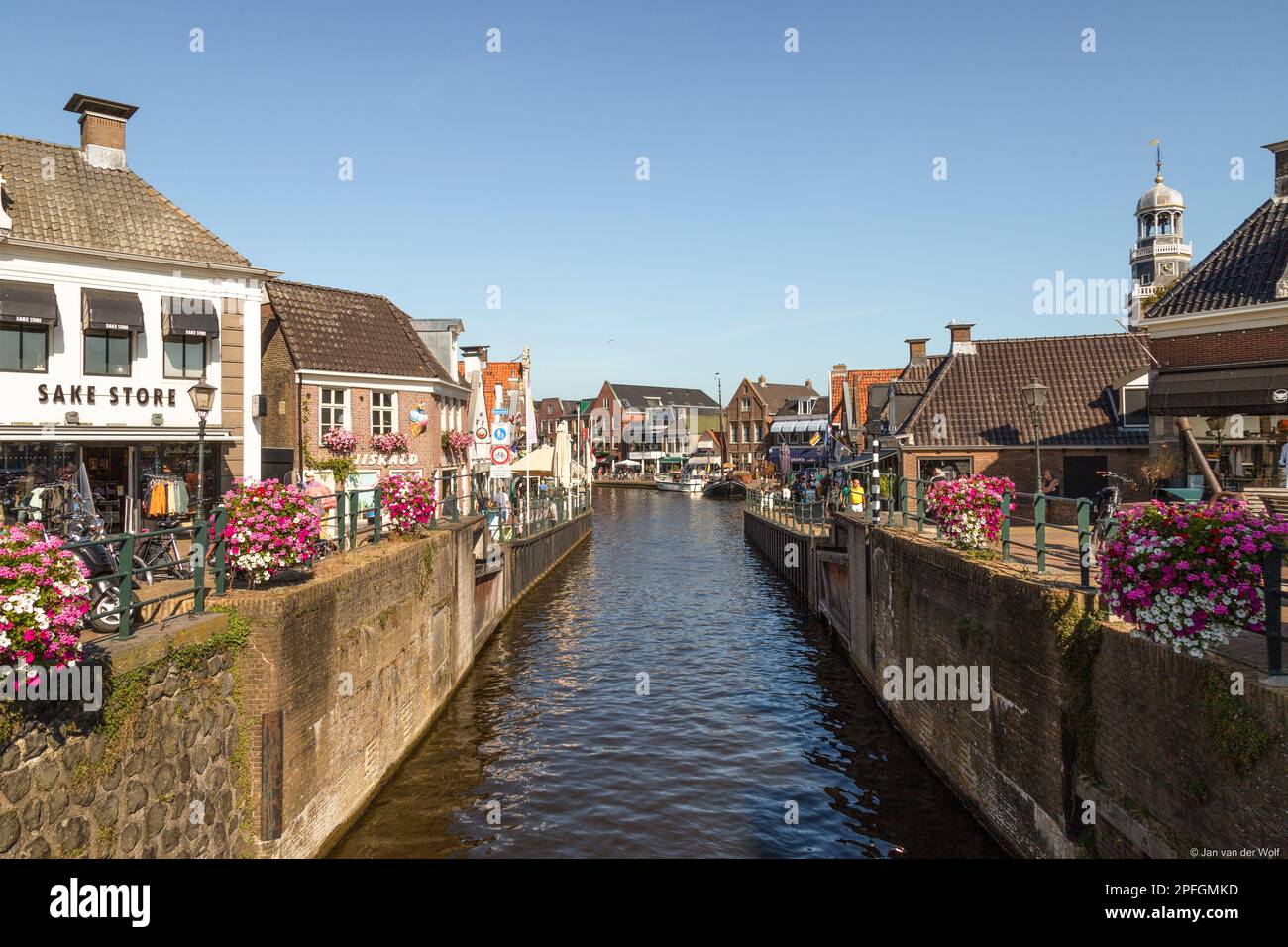 Cityscape of the Frisian water sports resort Lemmer in the Netherlands. Stock Photo